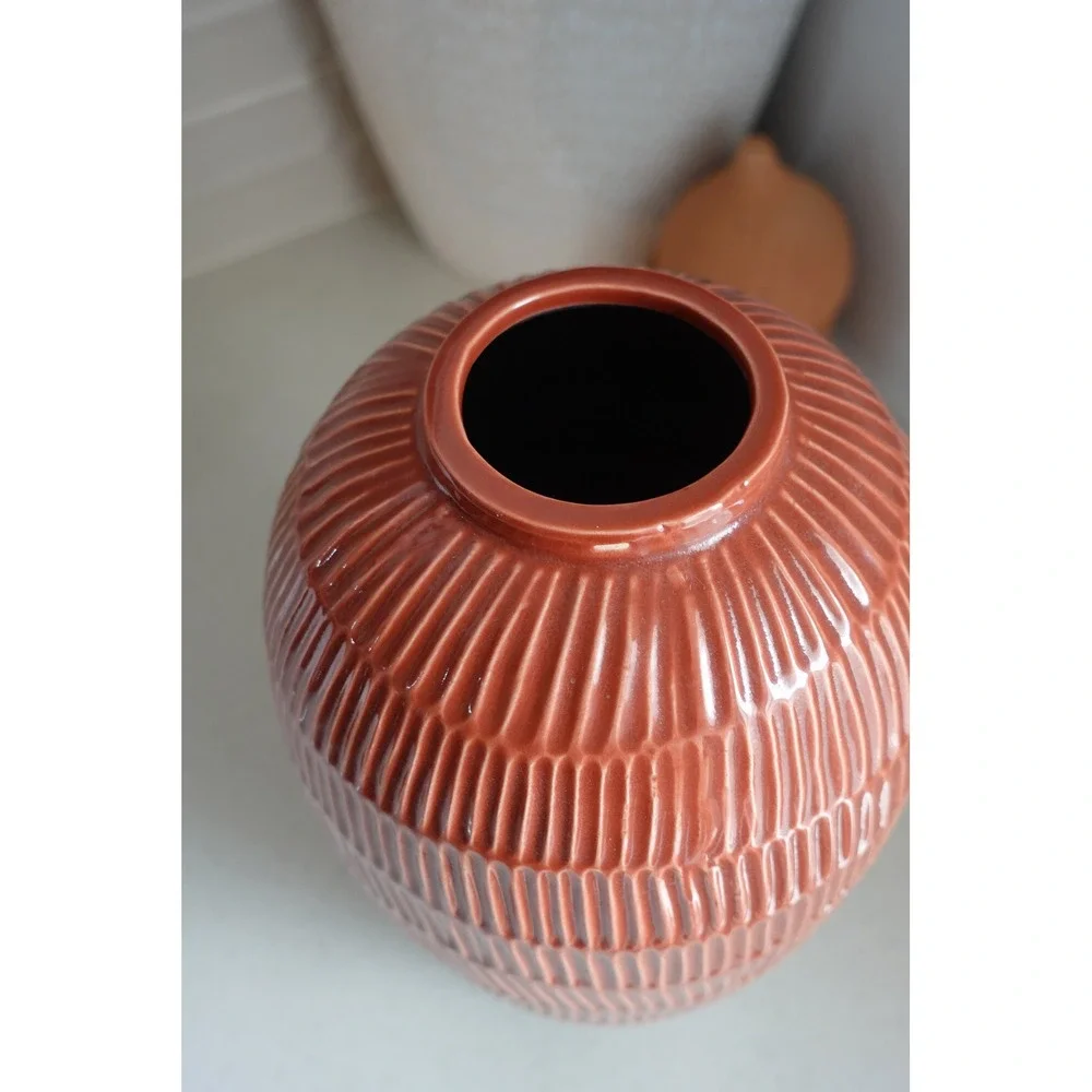 Textured Ceramic‎ Vase, Decorative Accent Vase, Modern Home Decor, Orange & Gray